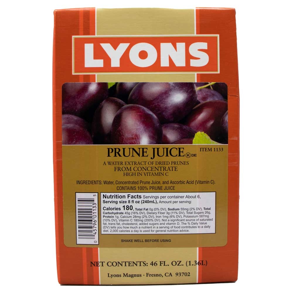Lyons 100 Percent Prune Juice, 46 Fluid Ounce -- 12 per case