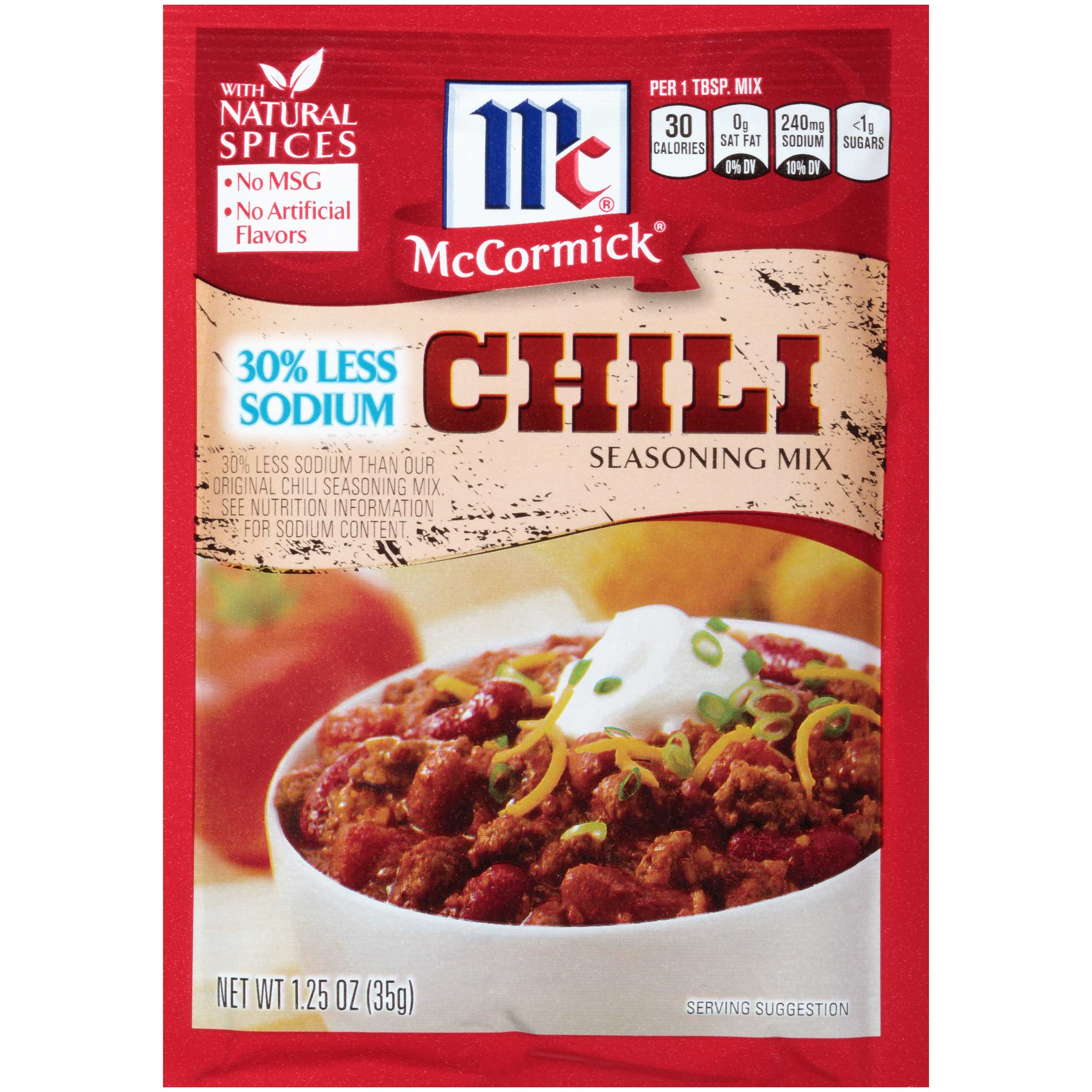 Mccormick Less Sodium Chili Seasoning Mix, 1.25 Ounce -- 12 per case.