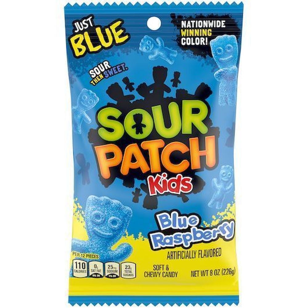 Sour Patch Kids Blue Raspberry Gummy Candy, 8 Ounce Peg Bag -- 12 per case