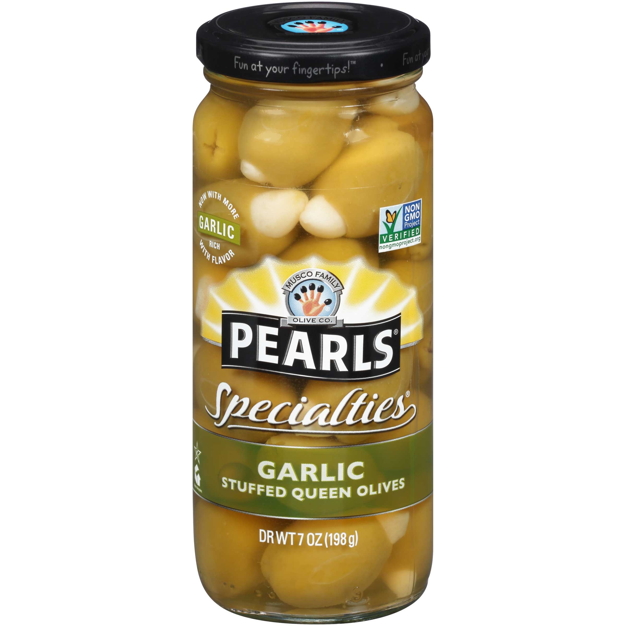 Pearls Garlic Stuffed Queen Olives, 7 Ounce -- 6 per case.