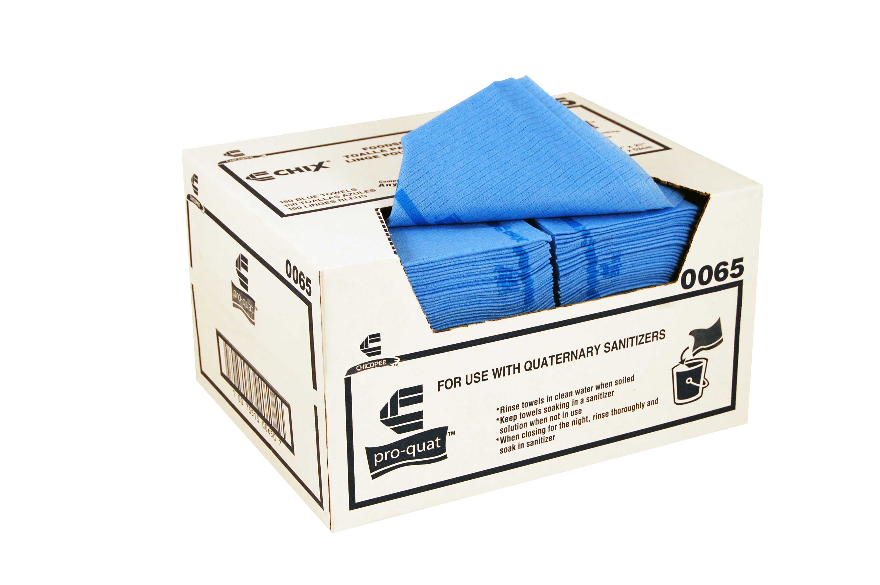 Chicopee Chix Pro Quat Microban Compatible Blue with Blue Print Quat Sanitizer Towel, 13 x 21 inch -- 150 per case.