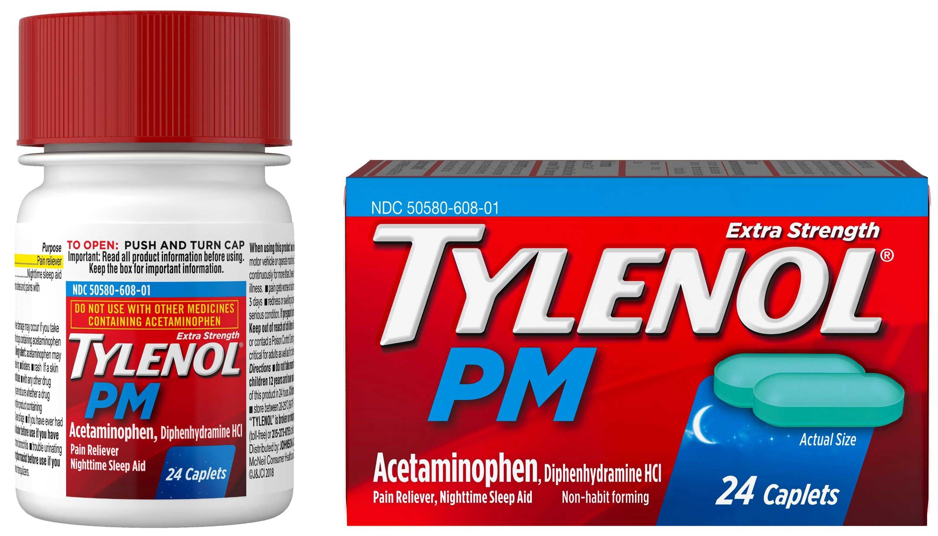 Tylenol PM Extra Strength Acetaminophen Pain Reliever Nighttime Sleep Aid Caplet, 24 per unit -- 72 per case