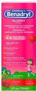 Benadryl Childrens Allergy Cherry Flavored Liquid, 4 Fluid Ounce -- 36 per case