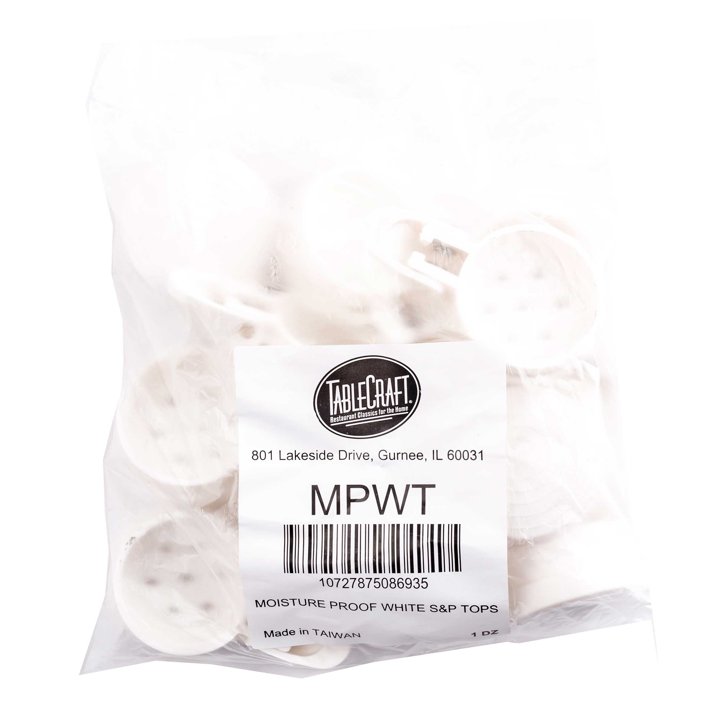 Tablecraft Moisture Proof White ABS Top for BH2MPW Salt and Pepper Shaker -- 12 per case