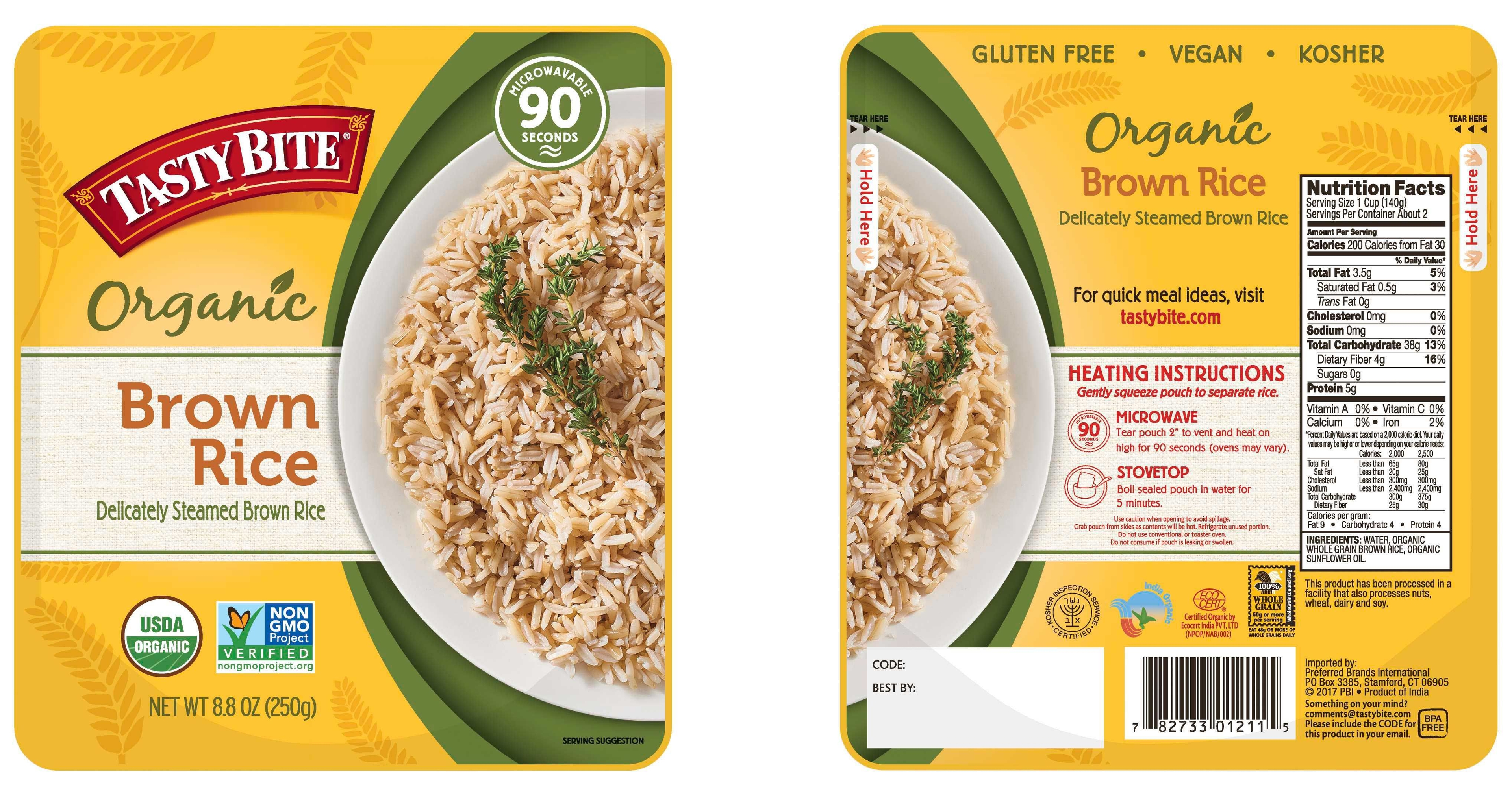 Tasty Bite Organic Brown Rice, 8.8 Ounce -- 12 per case