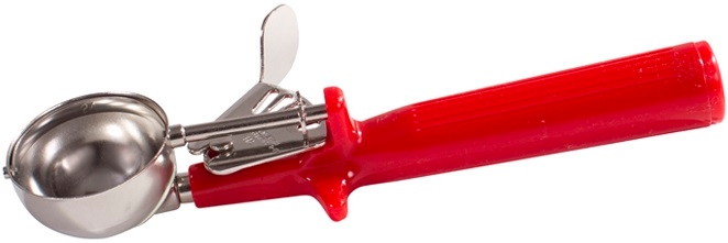 Winco Deluxe Stainless Steel One-Piece Red Handle Size 24 Ice Cream Disher, 1 1/3 Ounce -- 36 per case