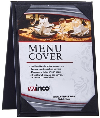 Winco Black Dual View Menu Tent for 5 x 7 inch Inserts -- 50 per case