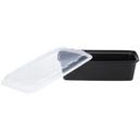Cubeware Rectangular Black Reusable Plastic Microwavable Food Container with Clear Lid Set, 38 Ounce -- 150 set per case.