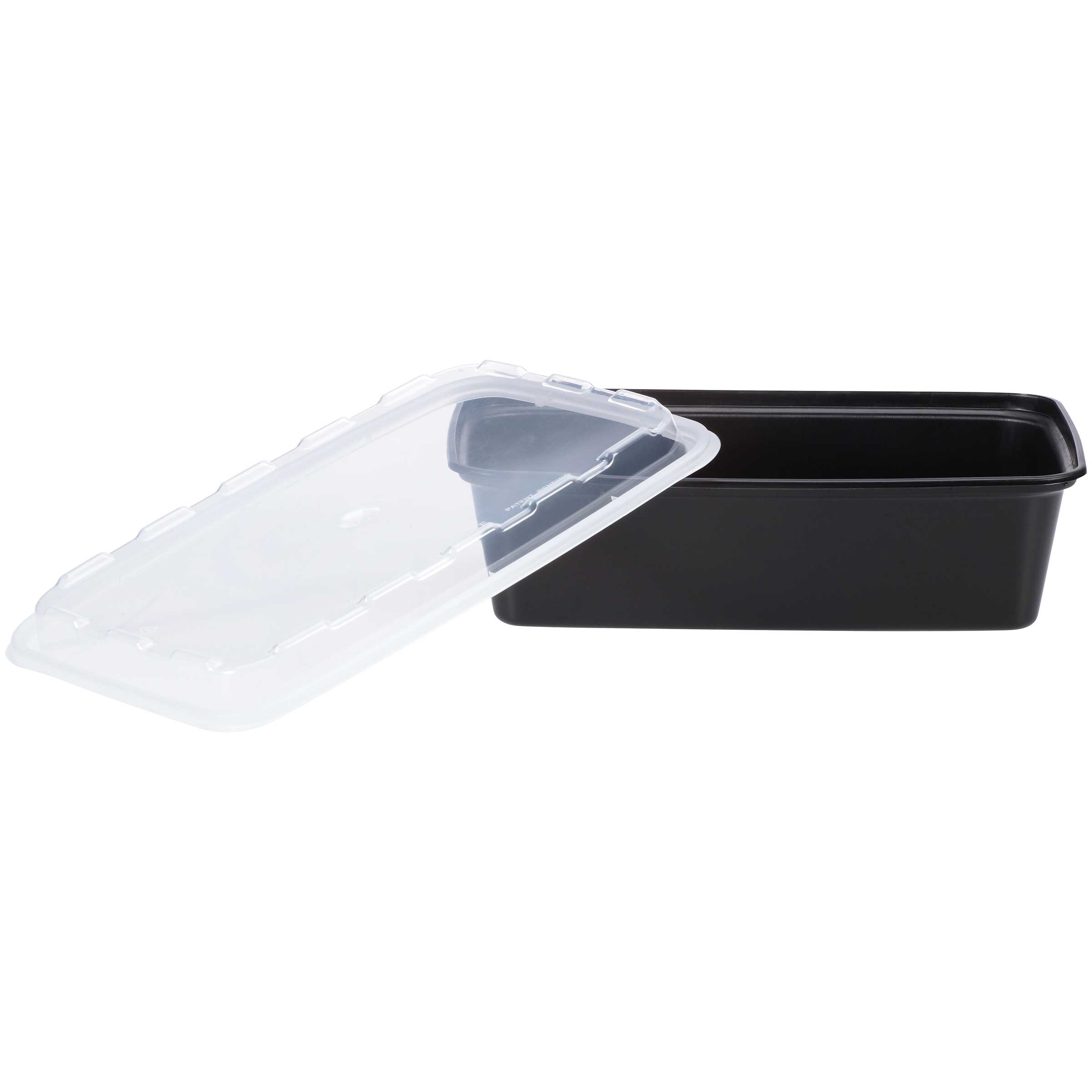Cubeware Rectangular Black Reusable Plastic Microwavable Food Container with Clear Lid Set, 38 Ounce -- 150 set per case.