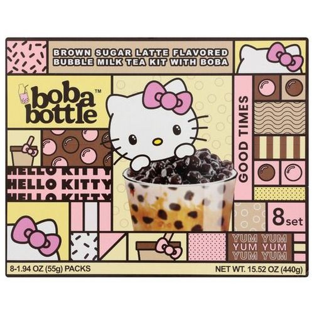 A-Sha Hello Kitty Brown Sugar Latte Flavoured Bubble Milk Tea Kit with Boba, 15.52 Ounce -- 6 per case