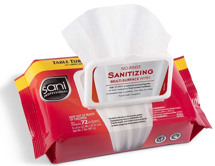 Sani Professional No Rinse Sanitizing Multi Surface Wipes, 72 count per pack -- 12 per case.