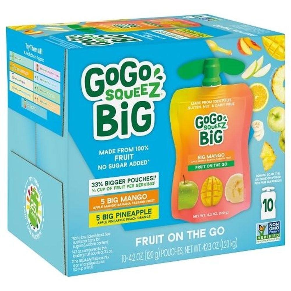 GoGo Squeez Big Apple Mango Banana Passion Fruit / Apple Pineapple Peach Orange Fruit On the Go Snack - Variety Pack, 10 count -- 2 per case