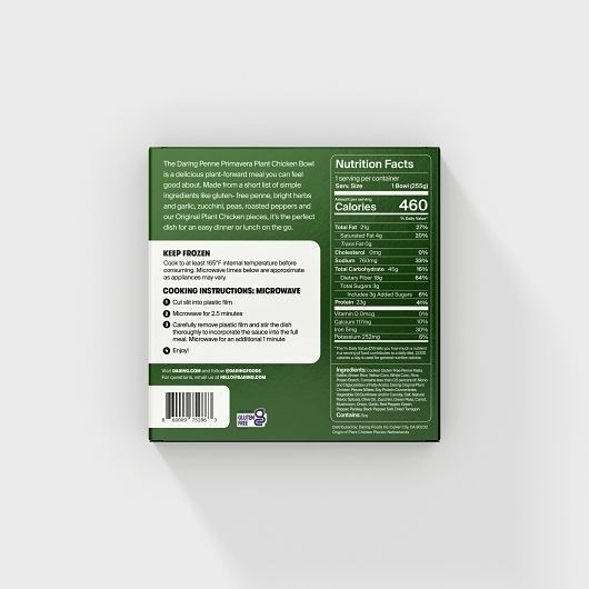 Daring Foods Gluten Free Penne Primavera Plant Based Chicken Bowl, 9 Ounce -- 6 per case