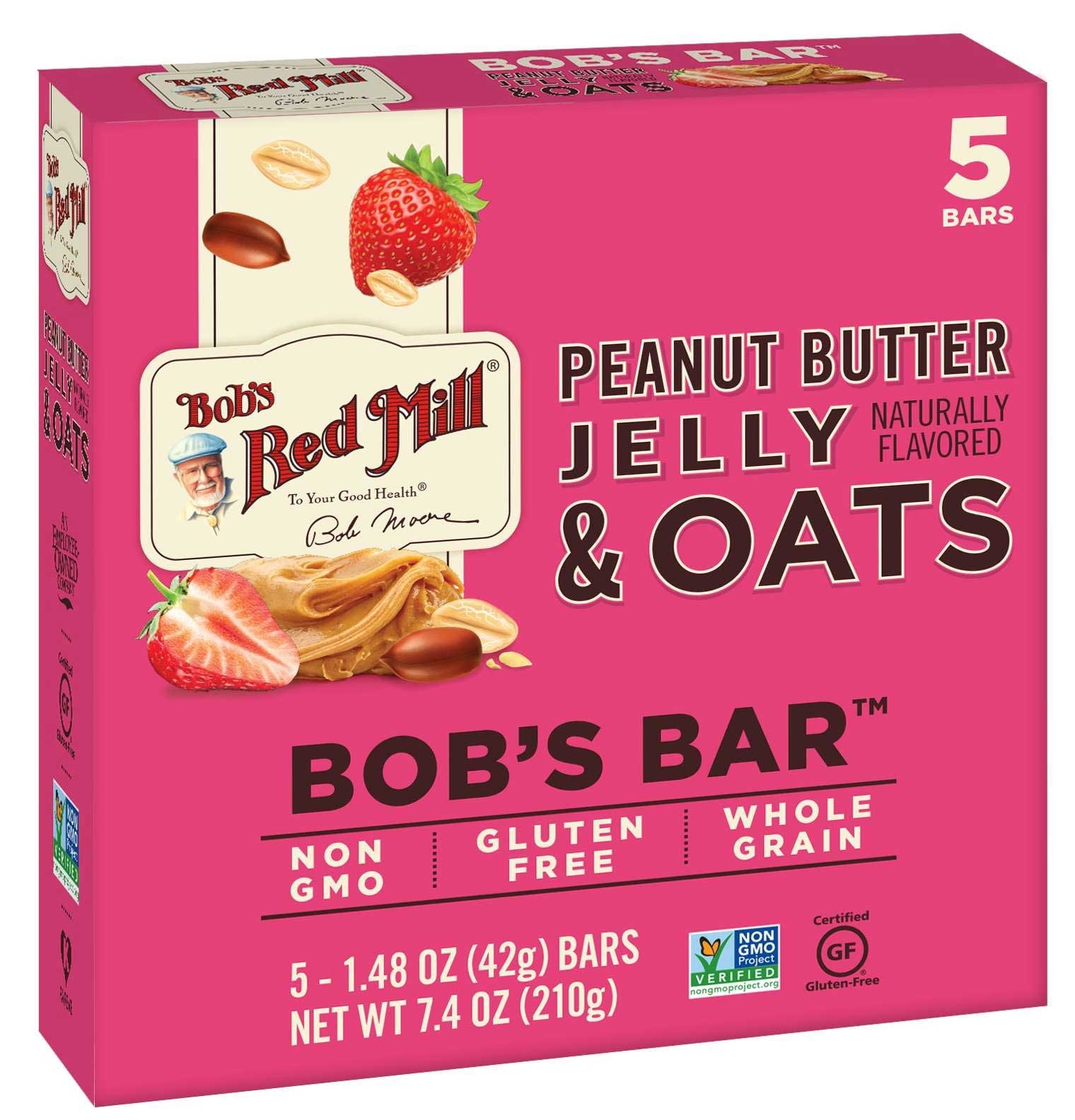 Bobs Red Mill Peanut Butter Jelly and Oats Bobs Bar, 1.48 Ounce - 5 count per pack -- 6 packs per case