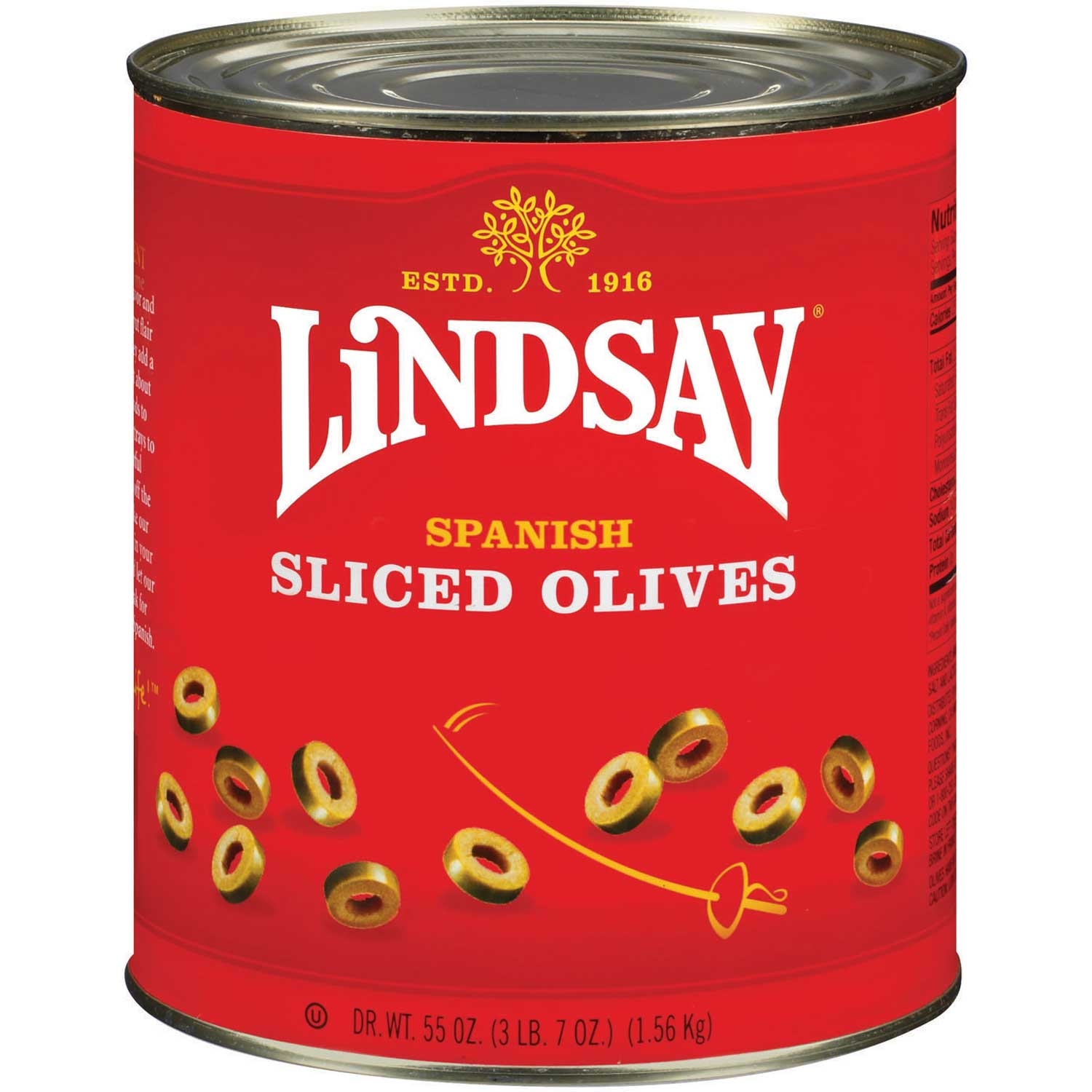 Lindsay Spanish Green Sliced Olives No Pimiento, 55 Ounce -- 6 per case