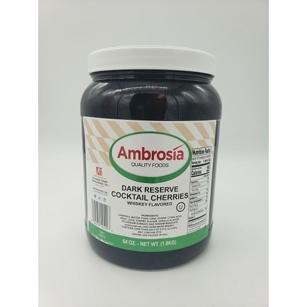 Ambrosia Dark Reserve Whiskey Flavored Cherries, 64 Ounce -- 6 per case