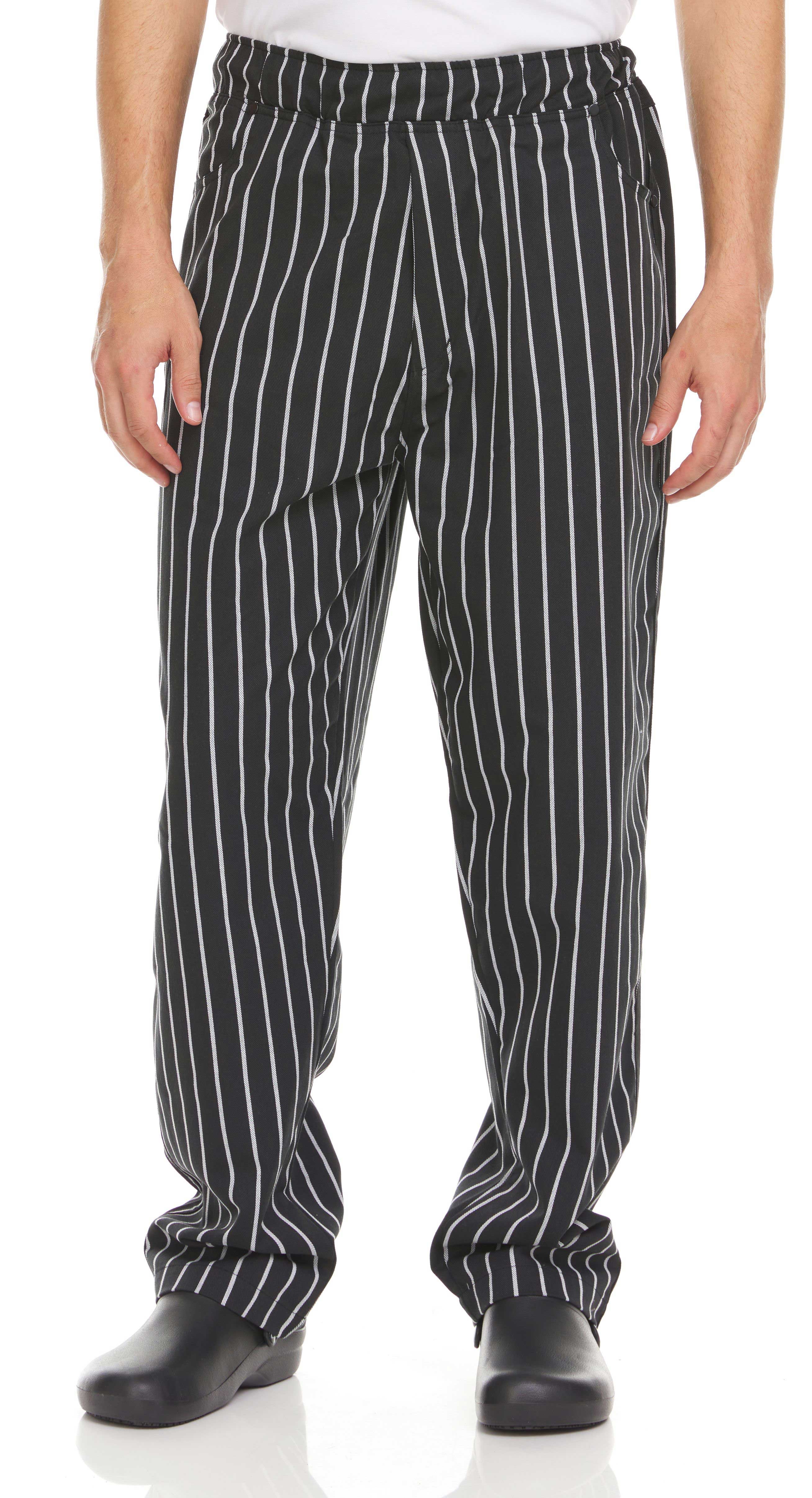 Hey Chef Chalk Stripe Medium 3 Pocket Elastic Waist Zipper Fly Pant