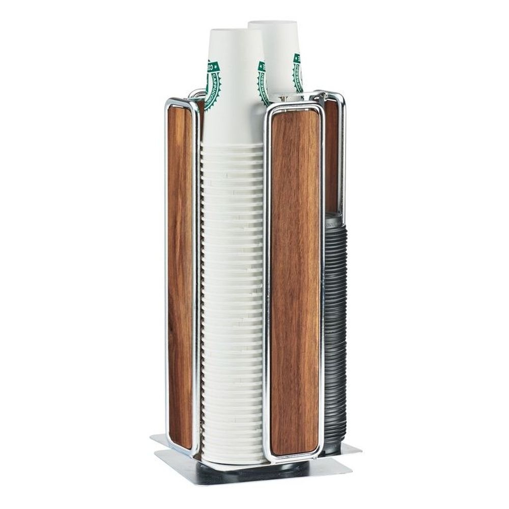 Cal-Mil Mid-Century Wood and Chrome 4-Section Revolving Cup and Lid Organizer, 8.25 x 8.25 x 18 inch