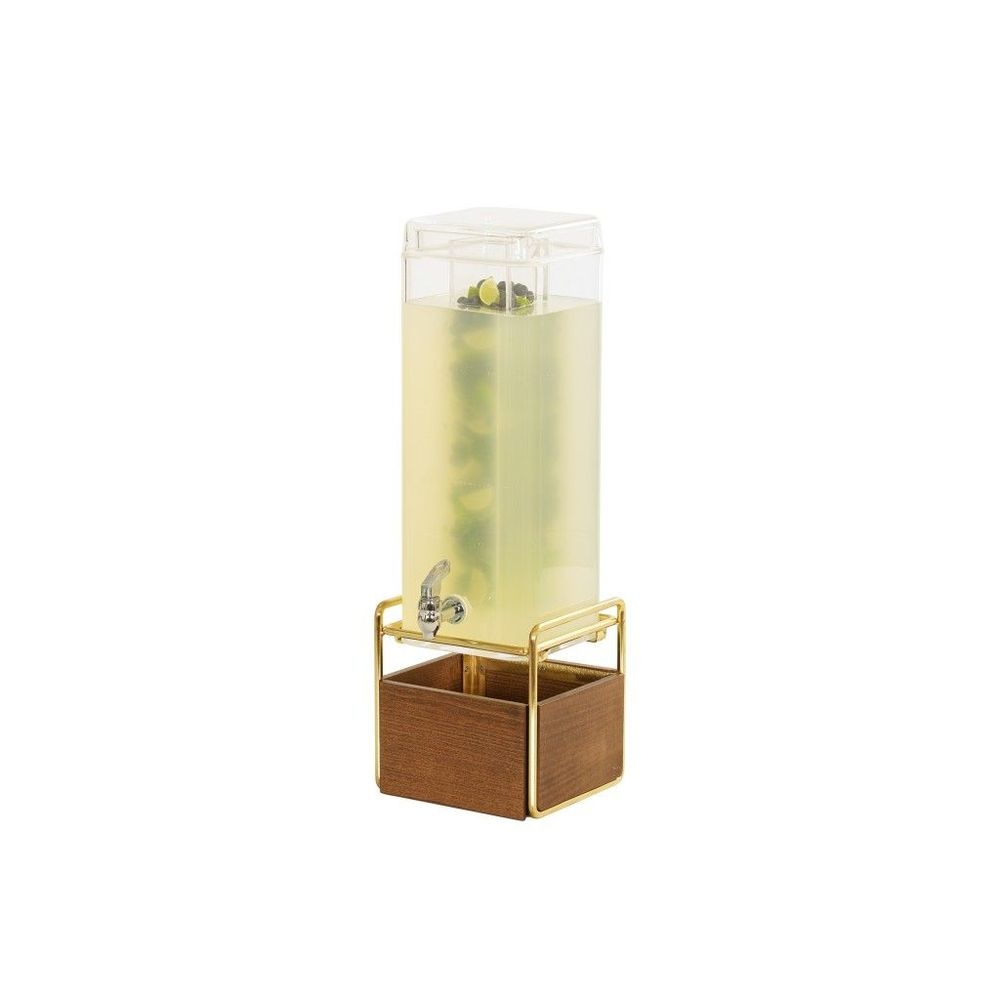 Cal-Mil Mid-Century 3 Gallon Square Beverage Dispenser with Walnut and Brass Base and Infusion Chamber, 8.25 x 10 x 24 inch