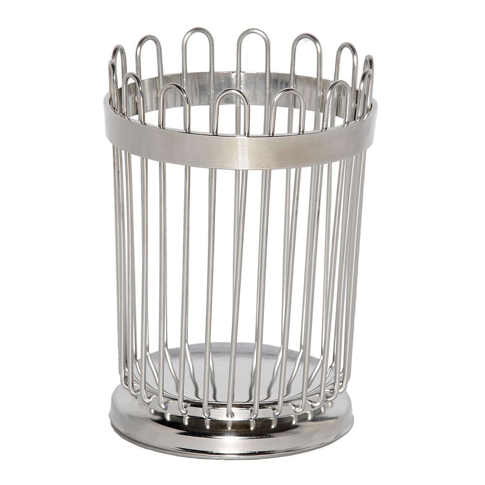 Service Ideas 18/8 Stainless Steel Polished Finish Round Breadstick Wire Basket, 3.75 inch Width x 5.5 inch Height