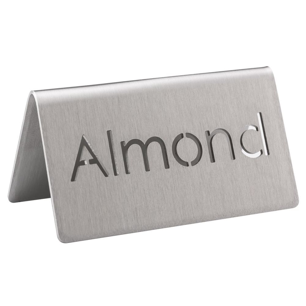 Service Ideas 18/8 Stainless Steel Brushed Finish Almond Laser Cut ID Table Tent, 1.75 inch Width x 1.5 inch Height