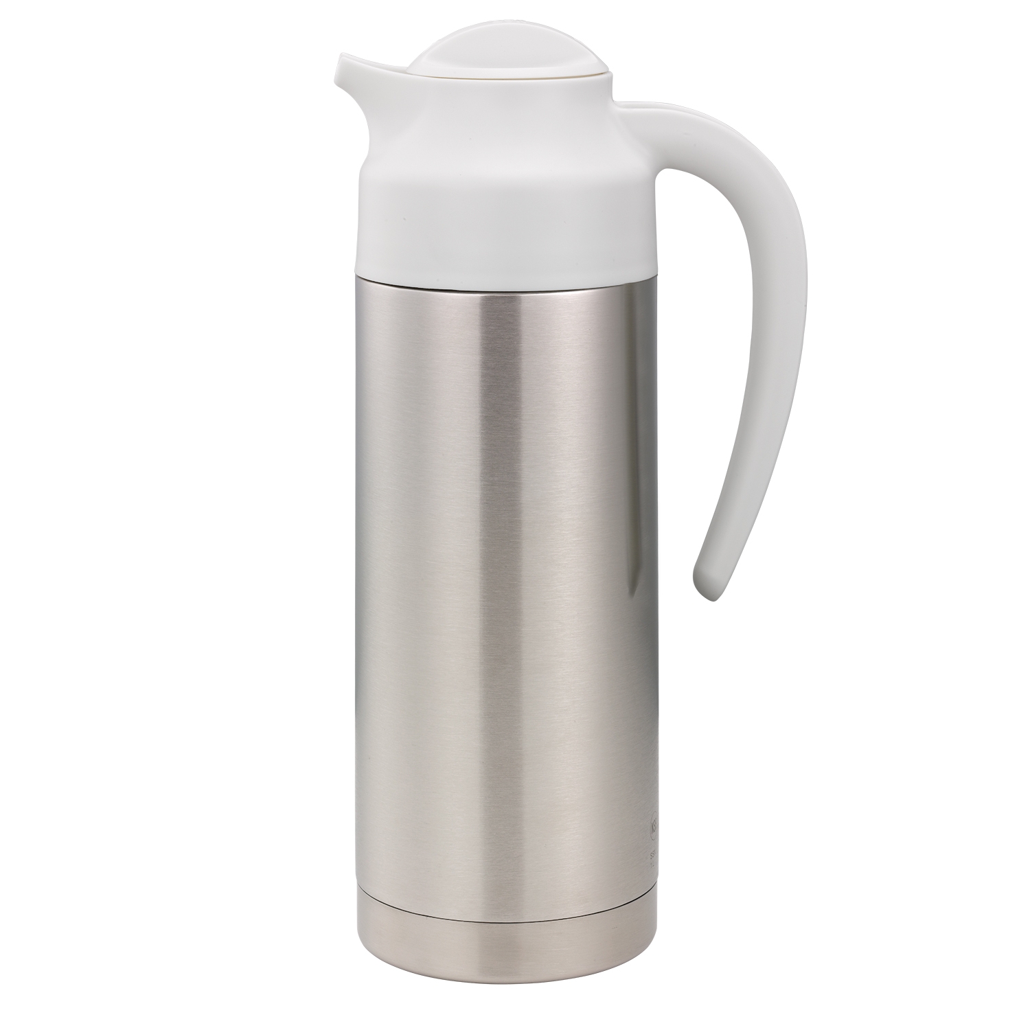 Service Ideas SteelVac Brushed Stainless and White Vacuum Insulated Creamer Carafe with Steel Base, 1 Liter
