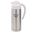 Service Ideas SteelVac Brushed Stainless and White Whole Milk Vacuum Insulated Creamer Carafe with Steel Base, 1 Liter