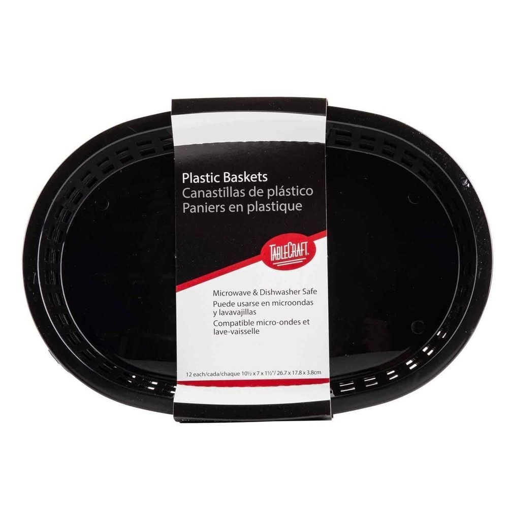 Tablecraft 10.625 inch High Density Polyethylene Black Chicago Oval Basket, 12 count -- 3 per case