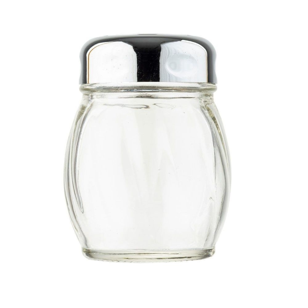 Tablecraft Chrome Plated Perforated Plastic Top Swirl Glass Shaker, 6 Ounce Capacity -- 12 per case