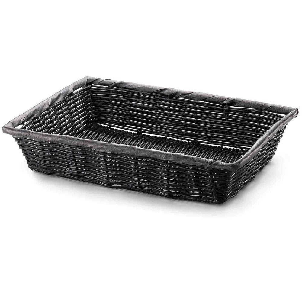 Tablecraft Black Polypropylene Rectangular Handwoven Display Basket, 14 x 10 x 3 inch -- 6 per case
