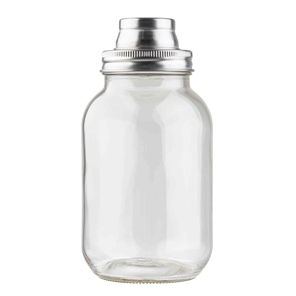 Tablecraft 3 Piece Glass Mason Jar Cocktail Shaker, 30 Ounce Capacity