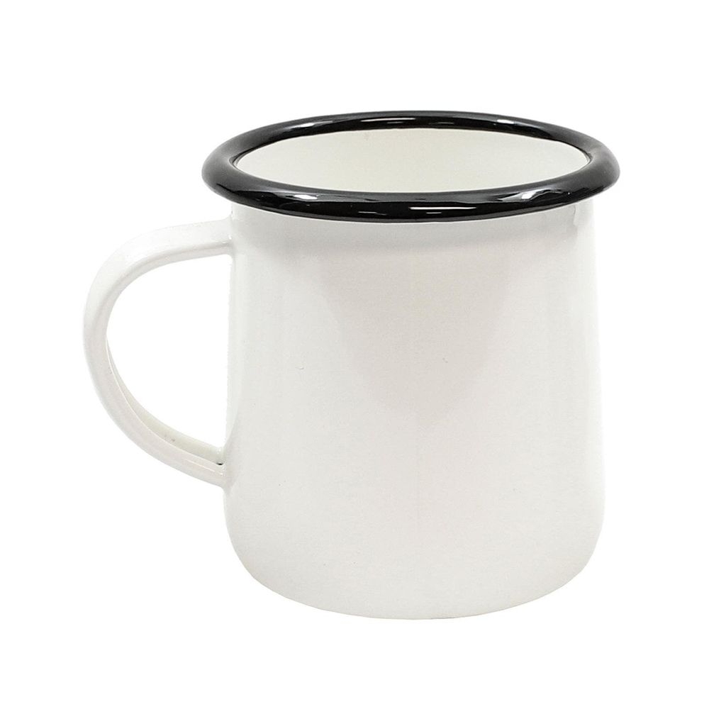 Tablecraft Enamelware Collection Creamy White with Black Rim Mug, 12 Ounce Capacity
