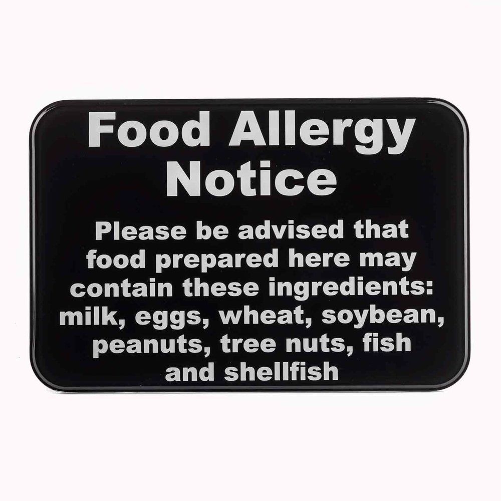 Tablecraft Plastic White on Black Food Allergy Warning Notice Sign, 6 x 9 inch