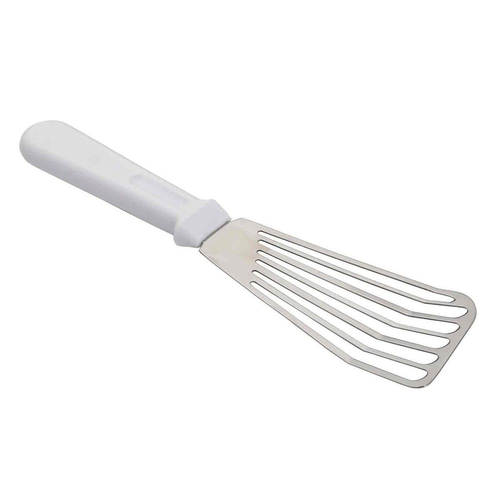 Tablecraft Stainless Steel Fish Turner with White Polypropylene Handle, 6 inch