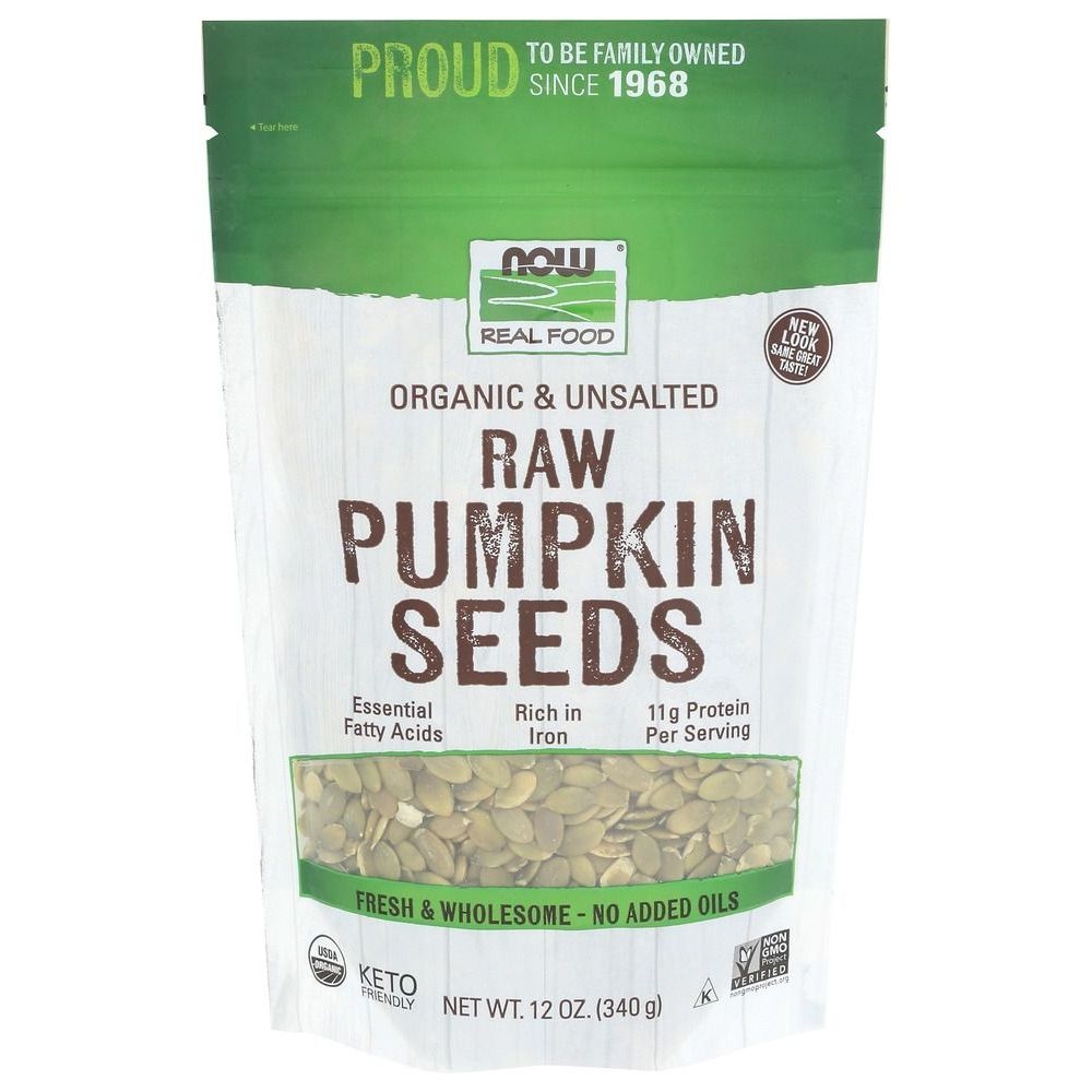 Now Organic and Unsalted Raw Pumpkin Seeds, 12 Ounce -- 12 per case