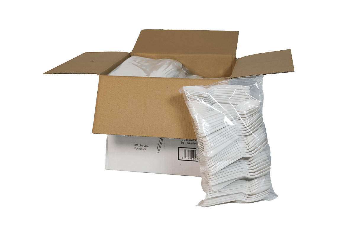 Verde Pack Heavy Weight Polystyrene White Teaspoon -- 1000 per case.