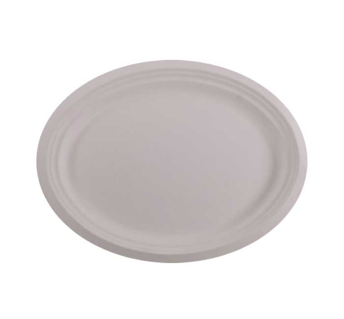 KITCH 24/7 White Compostable Oval Molded Fiber Paper Plate, 12.5 inch x 10 inch -- 500 per case