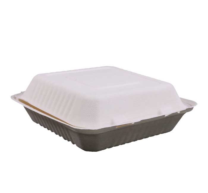 KITCH 24/7 White Compostable Molded Fiber Hinged Container, 9 x 9 inch -- 200 per case