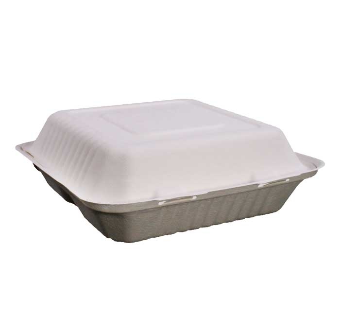 KITCH 24/7 White Compostable 3 Compartment Molded Fiber Hinged Container, 9 x 9 inch -- 200 per case