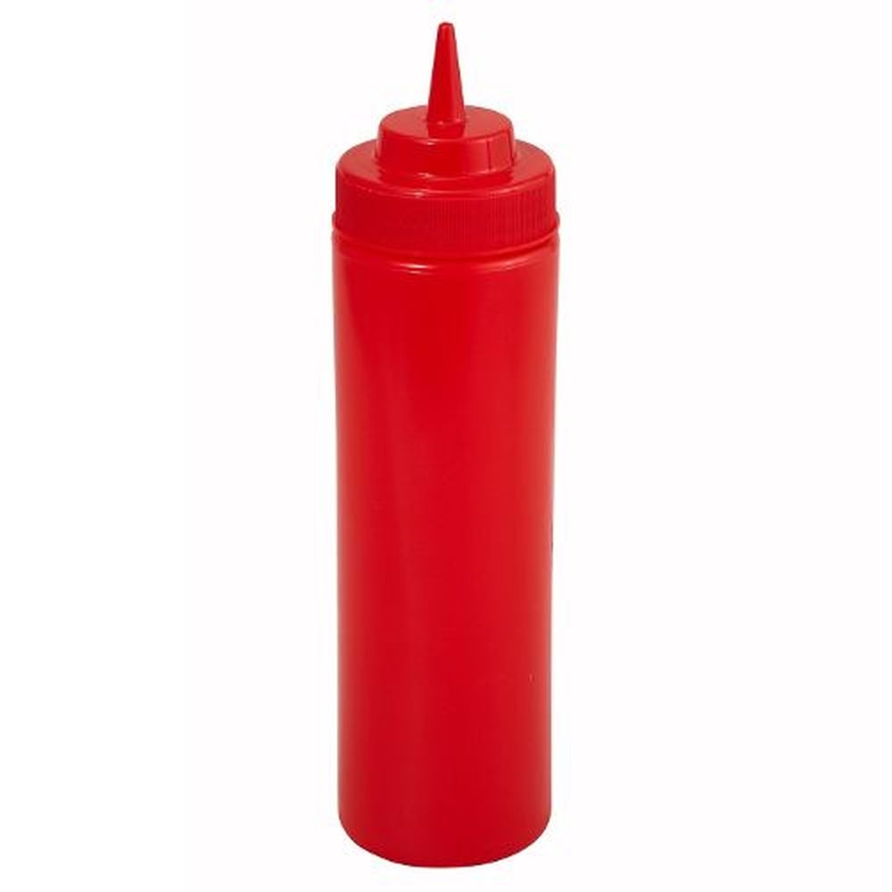 Winco PSW-12R Plastic Red Wide-Mouth Squeeze Bottle, 12 Ounce Capacity