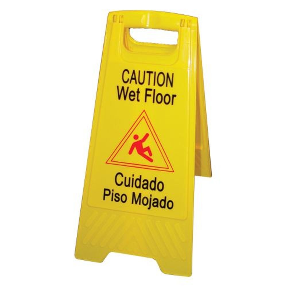 Winco WCS-25 Yellow Fold-Out Bilingual Wet Floor Caution Sign, 9.88 x 1 x 24.5 inch