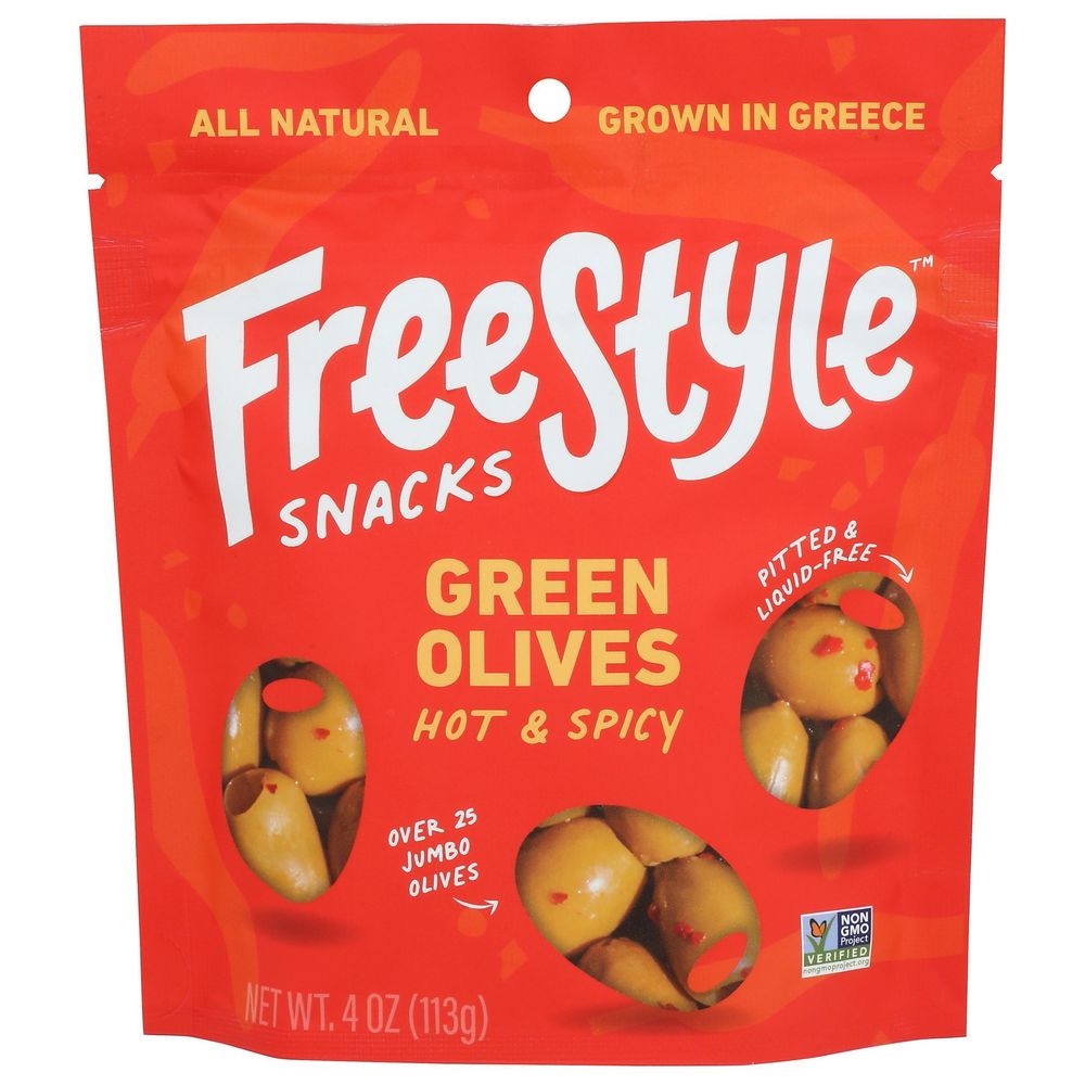 Freestyle Snacks Hot and Spicy Green Olives , 4 Ounce -- 6 per case