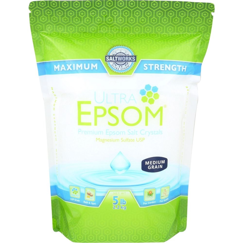 Saltworks Unscented Medium Grain Ultra Epsom Salt Crystals, 5 Pound