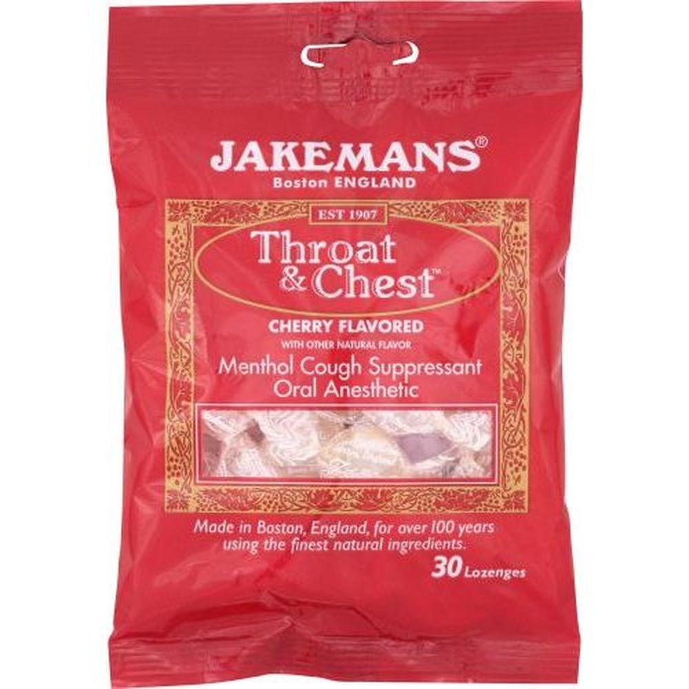 Jakemans Throat and Chest Cherry Flavored Menthol Cough Suppressant Lozenges, 30 count -- 12 per case