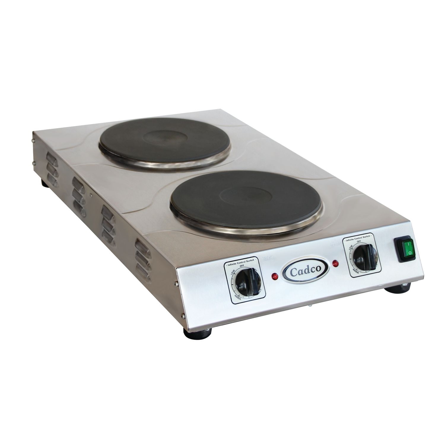 Cadco Portable Stainless Double Space Saver Hot Plate with Cast Iron Elements, 15 x 4 1/4 x 25 1/2 inch