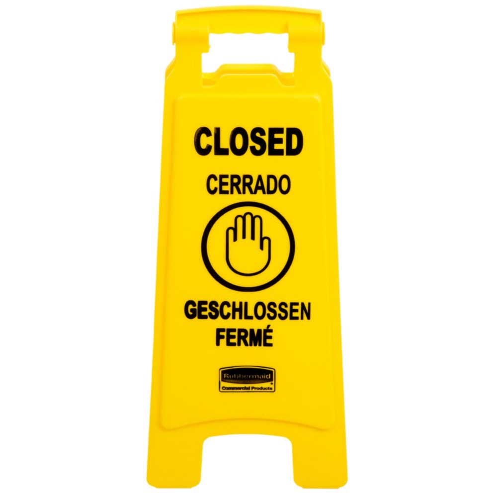 Rubbermaid Commercial Yellow Multilingual Closed Floor Sign, 1.8 x 2.23 25 inch -- 6 per case