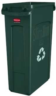 Slim Jim Vented Resin Green Rectangular Recycling Container, 23 Gallon Capacity