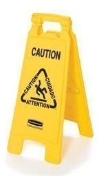 Rubbermaid Multilingual Caution Yellow 2 Sided Floor Sign, 26 inch -- 6 per case.