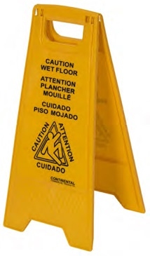 Continental Commercial Polypropylene Yellow Black Multilingual Caution Wet Floor Sign, 11 7/16 x 24 1/8 inch -- 6 per case.