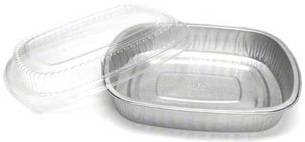 Handi Foil Gourmet-To-Go Aluminum Medium Silver Entree Tray Container wIth Lid, 1.75 inch Depth Vertical -- 50 per case